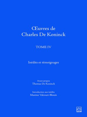 cover image of Œuvres de Charles De Koninck. Tome IV. Inédits et témoignages